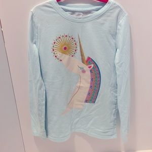 Cat & Jack Girl's size Medium 6 6X blue Boho Unicorn Graphic long sleeve T-shirt